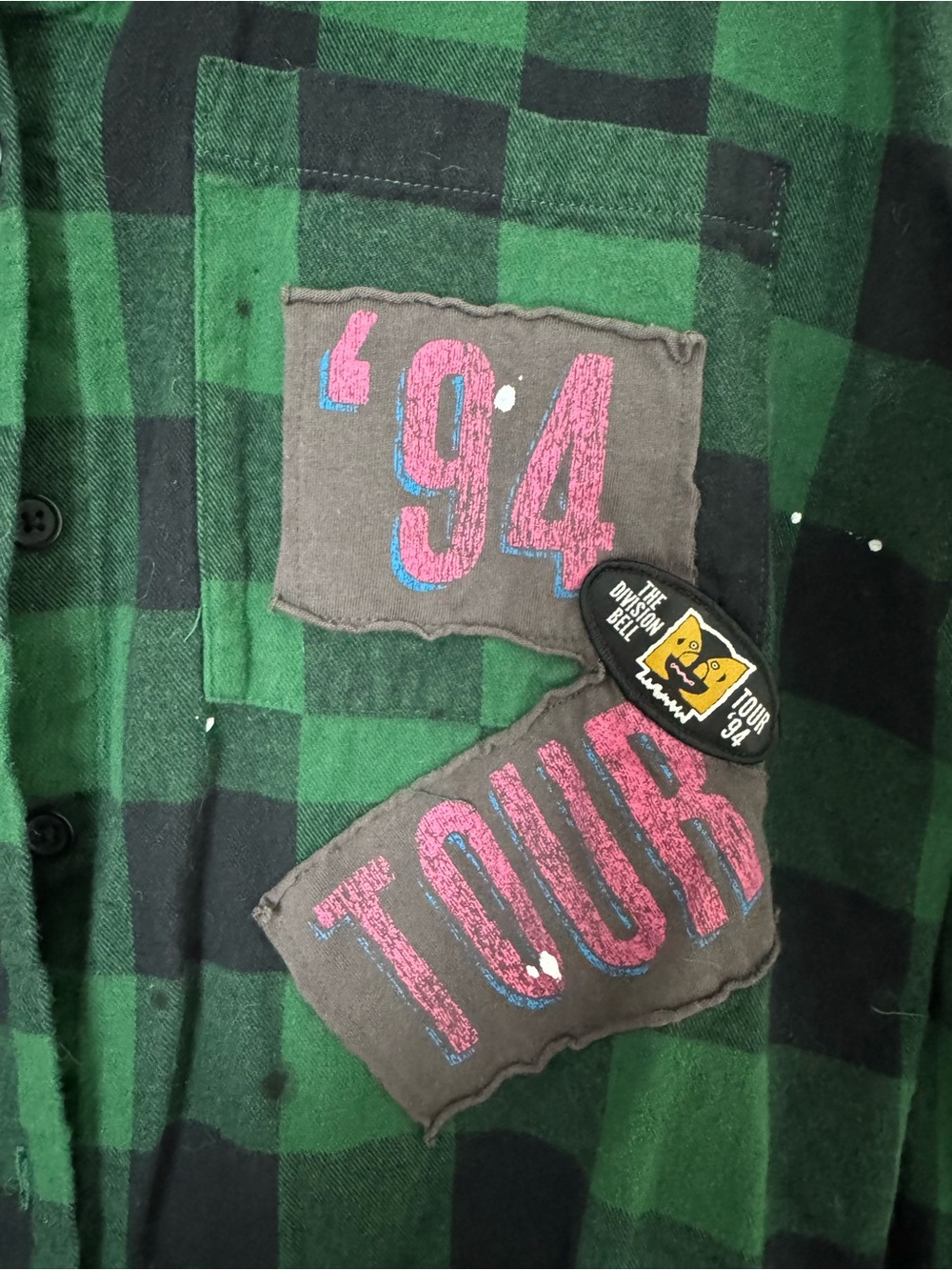 NWOT! Pink Floyd Green & Black Plaid Tour Patch Flannel Shirt - Medium - Picture 3 of 6